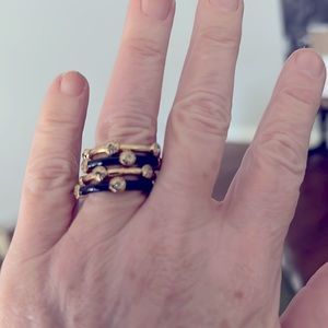 Henri Bendel black/gold gun medal gray Swarovski crystal size 9 ring